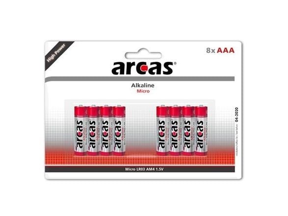 Arcas 117 44803, Kertakäyttöinen akku, AAA, Alkali, 1,5 V, 8 kpl, Cd (kadmium), Hg (elohopea)