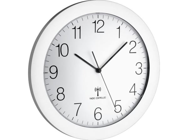 TFA - Klokke - kvarts - veggmonterbar - 30.2 cm - hvit - ramme: sølv