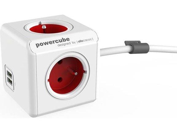 Allocacoc PowerCube extended usb - Virranjakoyksikkö - AC 250 V - lähtöliittimet: 4 (USB, tyyppi E) - 1,5 m johto - Boston red - Boston red