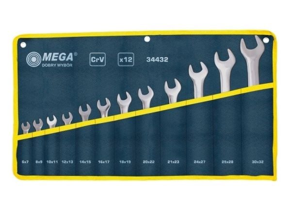 Mega flate skiftenøkkelsett 6-32 mm 12 deler (34432)