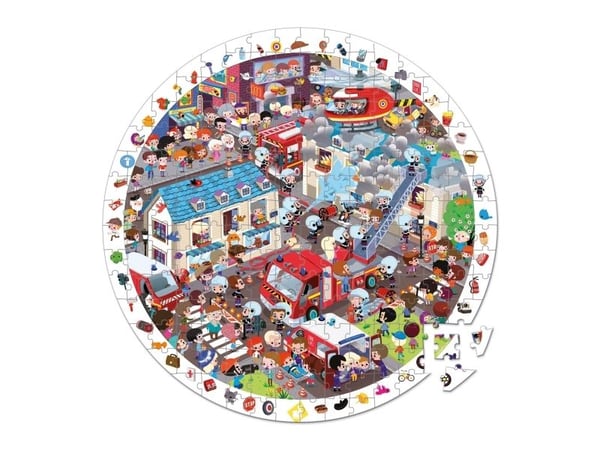 Janod - Round Observation Puzzle "Firemen" - puslespill - 208 deler