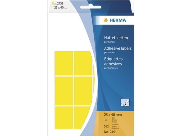 HERMA - Permanent klæbemiddel - gul - 25 x 40 mm 512 etikett(r) (32 ark x 16) etiketter