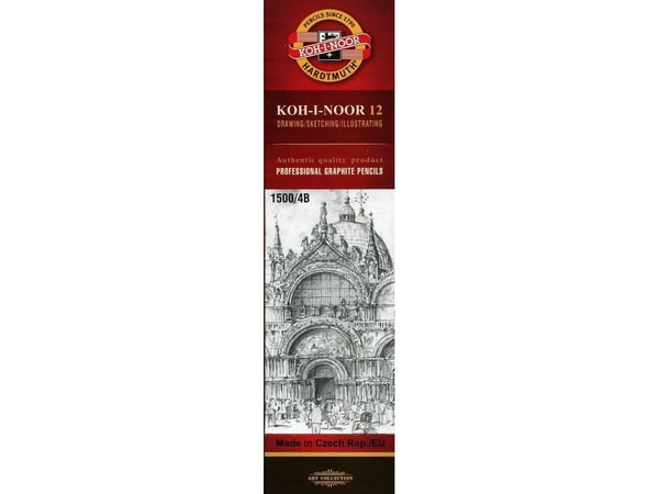 Koh-I-Noor 1500, 4B, Gul, Hexagonal, Konst, Grafisk teckning, Hobby, Tjeckien, 7 mm