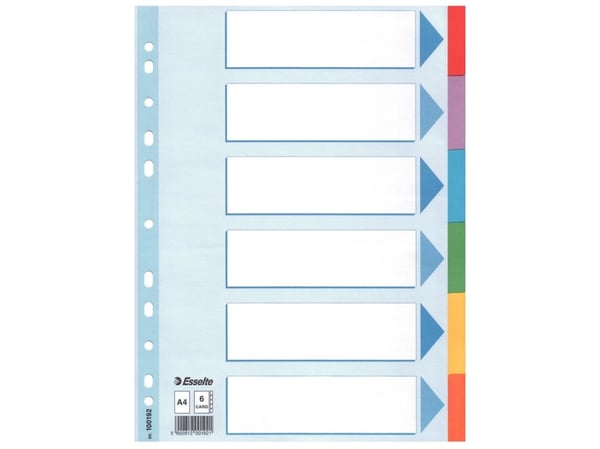 Esselte 100192, Blank faneindeks, Fotoark kartong, Flerfarget, A4, 160 g/m², 2, 4, 6