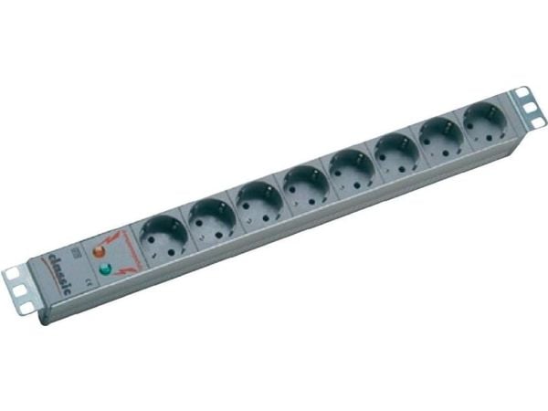 Bachmann 19'''' 2m 8x Schuko H05VV-F 3G 1.50mm², 2 m, Alumiini, Harmaa, Hopea, 8 AC-pistorasia(a)