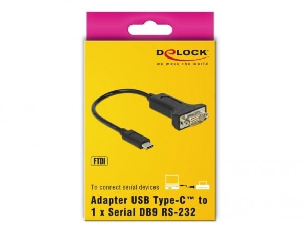 Delock - USB / seriell-kabel - USB-C (hann) til DB-9 (hann) - 15 cm - svart