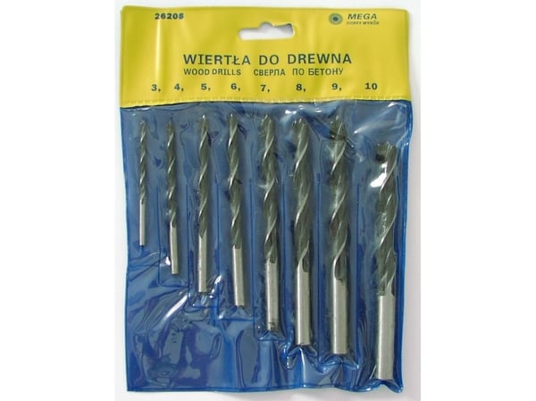 Wiertlo Mega for tre/krete/sylindriske bor 7, 4,5,3,6,10,8,9 mm sett (26208)