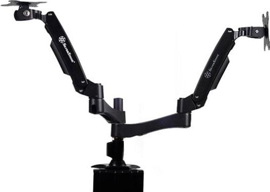 SilverStone ARM Two ARM22BC - Monteringssats (bordsfäste, dubbel vridbar arm, 2 gränssnittsplattor) - för 2 LCD-bildskärmar - plast, stål, aluminiu...
