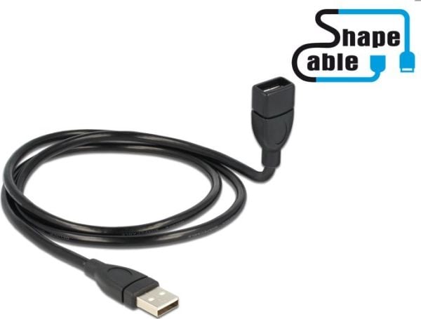 Delock ShapeCable - USB-forlengelseskabel - USB (hunn) til USB (hann) - 1 m - svart