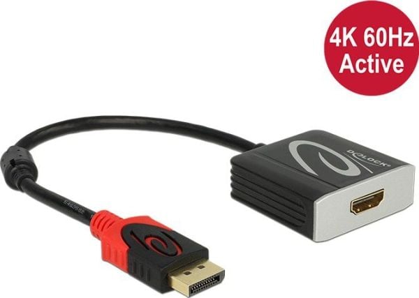 Delock Adapter Displayport 1.2 male > HDMI female 4K Active - Videokonverter - Parade PS176 - DisplayPort - HDMI - svart