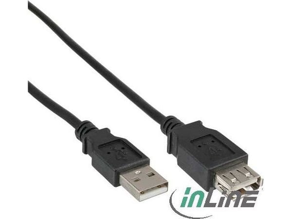 InLine 3m USB 2.0 A, 3 m, uros-/naarasliitin, 480 Mbit/s, musta