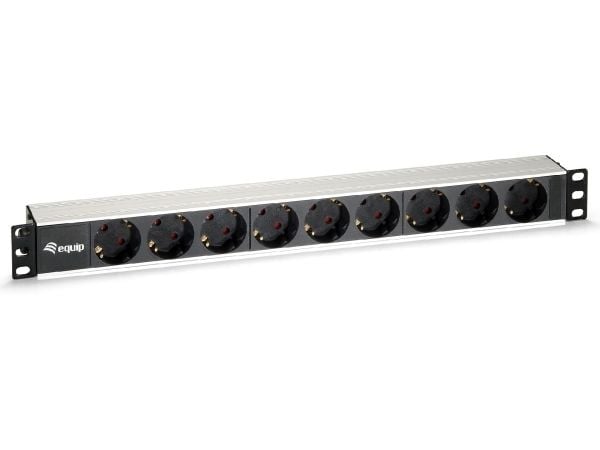 Equip 333292, 1U, Horisontal, Aluminium, Sort, Sølv, 9 AC-utganger, 2 m