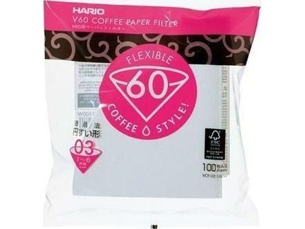 Hario V60 Filter Papers, Kaffefilter, V60, Gjennomsiktig, Hvit, 100 stykker