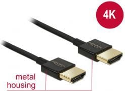 Delock Slim High Quality - HDMI-kabel med Ethernet - HDMI hann til HDMI hann - 25 cm - trippel beskyttelse - svart - 4K-støtte