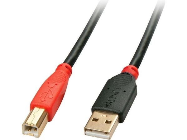 Lindy 42762, 15 m, USB A, USB B, USB 2.0, Hankjønn/hankjønn, Svart, Rød