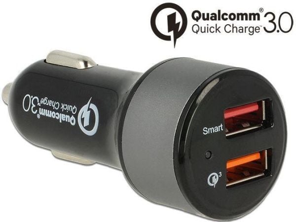 Navilock - Bilstrømadapter - 3 A - QC 3.0 - 2 utgangskontakter (USB) - svart
