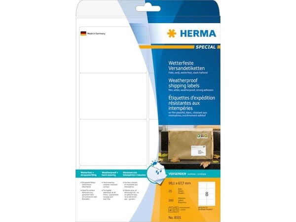 HERMA 8331, Valkoinen, Polyesteri, Laser, Matta, Kiinteä, Pyöristetty suorakulmio