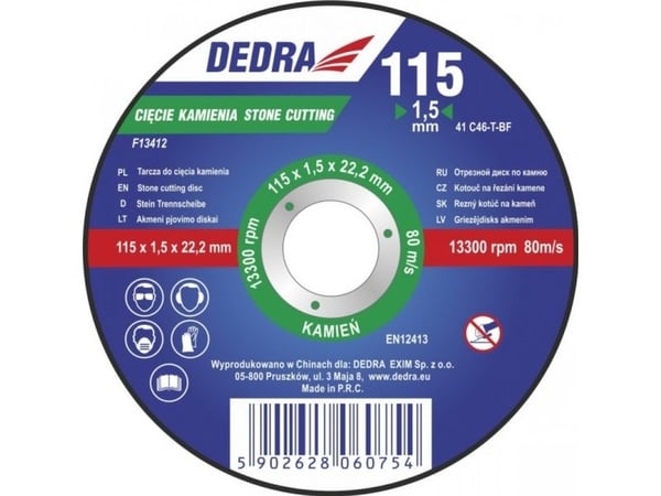 Dedra Shield 115x1,5x22,2mm for skjæring av stein - F13412