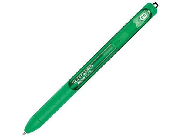 Papermate Injoy Gel, Sisäänvedettävä geelikynä, Vihreä, Vihreä, Läpinäkyvä, 0,7 mm, Pyöreä, Molempikätinen