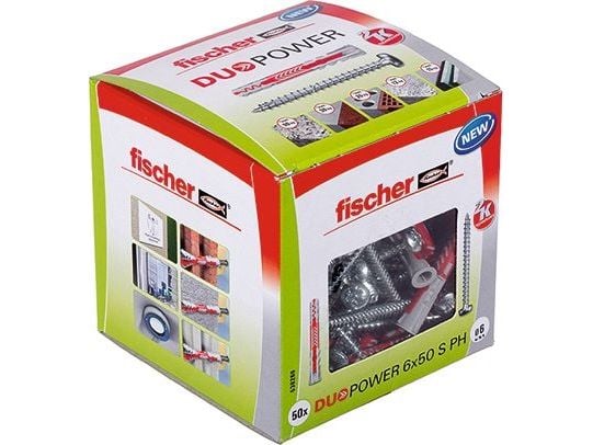 Fischer DUOPOWER 6 x 50 S PH LD, Lettbetong, Murstein, Betong, Gipsfiberplate, Murverk, Gipsplater, Nylon, Grå, 6 mm, 50 mm, 6 mm