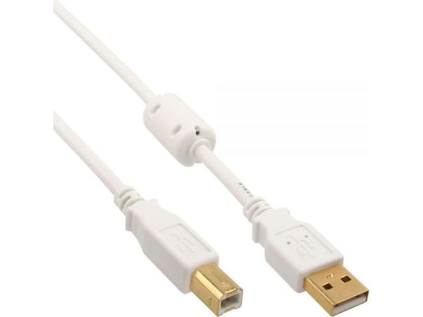 InLine 34550W, 10 m, USB A, USB B, USB 2.0, Uros/uros, Valkoinen