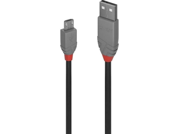 Lindy 36733, 2 m, USB A, Micro-USB B, USB 2.0, 480 Mbit/s, Sort, Grå