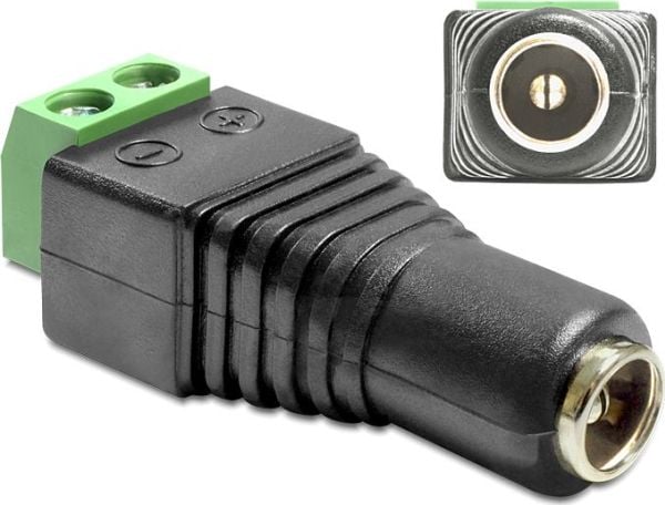 DeLOCK 65485, DC 2.5 x 5.5 mm, 2p, Musta, Vihreä