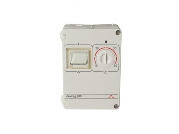 DEVIreg 610 termostat IP44 10 A 2-pol, område (-10°C til +50°C) m dobbelt isololeret lednings føler