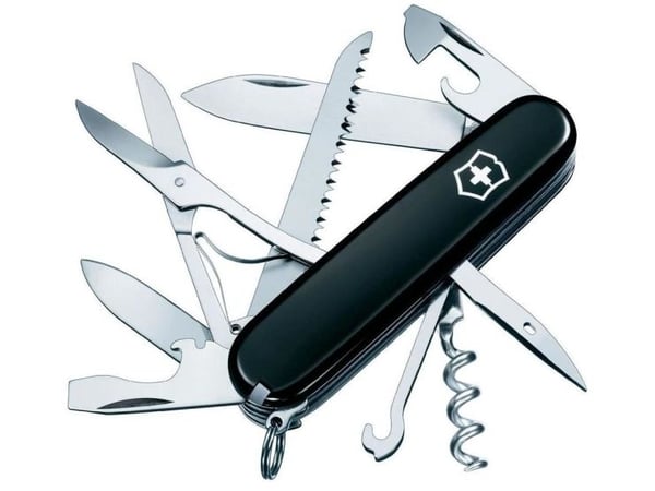 Victorinox Huntsman, Klappkniv uten lås, Multiverktøyskniv, Drop punkt, Rustfritt stål, ABS syntetisk, Sort, Rustfritt stål