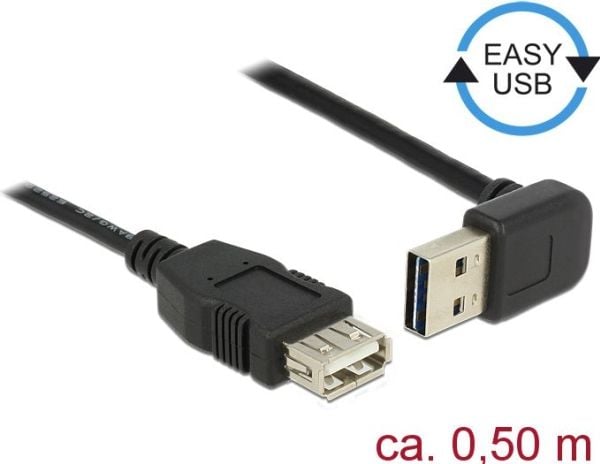 Delock Easy - USB-forlengelseskabel - USB (hann) opp/ned-vinklet, vendbar til USB (hunn) - USB 2.0 - 50 cm - svart
