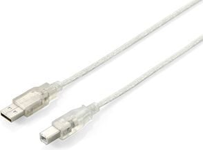 Equip 128651, 3 m, USB A, USB B, USB 2.0, Hankjønn/hankjønn, Sølv, Gjennomsiktig