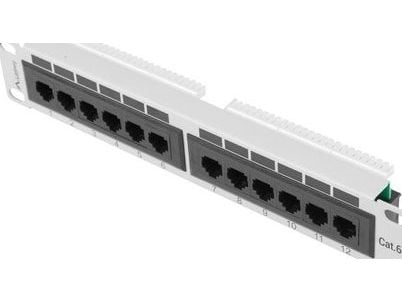 Lanberg PPU6-9012-S - Koblingspanel - rackmonterbar - CAT 6 - UTP - RJ-45 X 12 - RAL 7035, grå - 1U - 10"