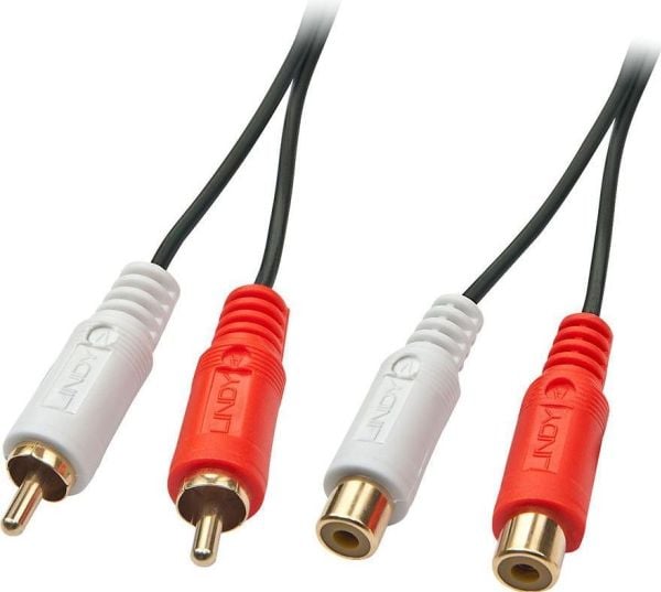 Lindy 35671, 2 x RCA, Hankjønn, 2 x RCA, Hunkjønn, 2 m, Svart, Rød, Hvit