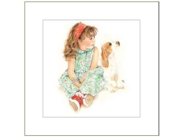 DA VINCI gratulationskort flicka med hund DaVinci 16x16 cm + kuvert (G04 41G 056)