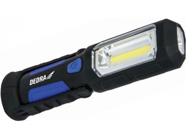 Dedra batteridrevet 3W COB LED + 1W LED USB-strømforsyning for 230V og 12V (L1022)