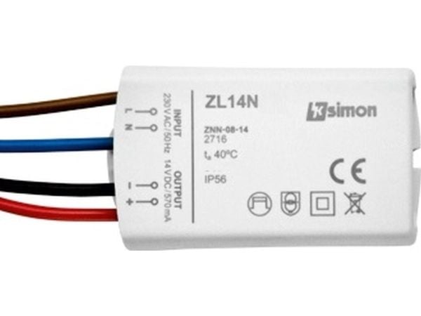 Kontakt-Simon LED-driver for innbygging utenpå 14V DC 15W ZL14N-15 (WZ-L14N-15xxx-xxxx)