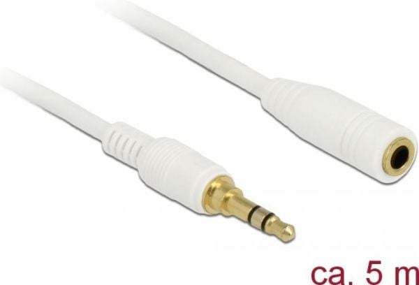 Delock - Lydforlengelseskabel - mini-phone stereo 3.5 mm hann til mini-phone stereo 3.5 mm hunn - 5 m - hvit