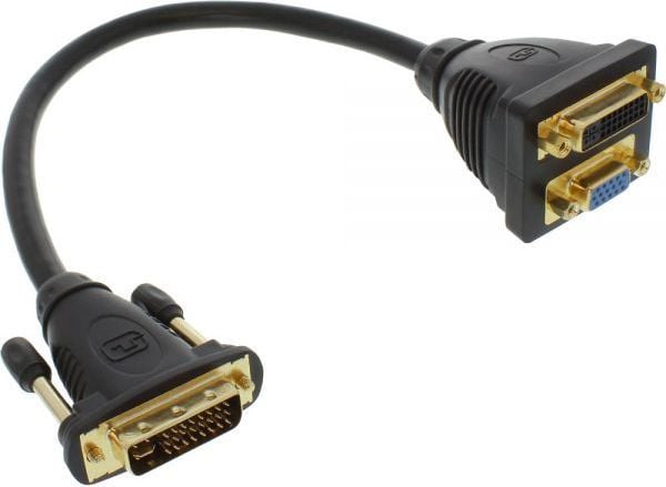 InLine 17301, DVI-I, DVI-I + VGA (D-Sub), Hanstik, Hunstik, musta