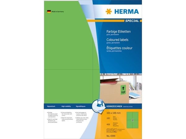 HERMA Special - Papir - matt - permanent selv-adhesiv - grønn - A6 (105 x 148 mm) 400 etikett(er) (100 ark x 4) merkelapper