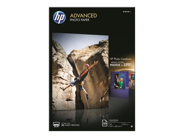 HP Advanced Photo Paper - Blank - A3 (297 x 420 mm) - 250 g/m² - 20 ark fotopapir - for ENVY Inspire 7920; Officejet 7000 E809, 7510, 76XX; Officej...