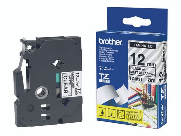 Brother TZM31 - Matt - svart på blank - Rull (1,2 cm x 8 m) tape - for Brother PT-D210, D600, H110; P-Touch PT-1010, D200, D210, D450, D800, H110, ...