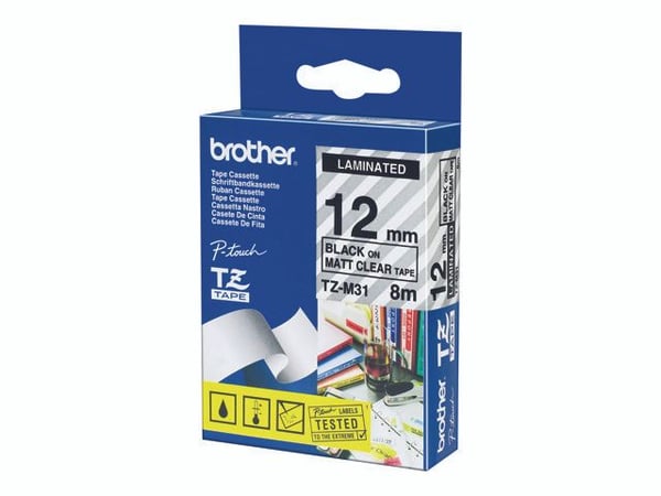 Brother TZM31 - Matt - svart på blank - Rull (1,2 cm x 8 m) tape - for Brother PT-D210, D600, H110; P-Touch PT-1010, D200, D210, D450, D800, H110, ...