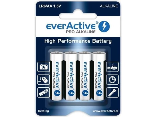 EverActive Pro alkaliparistot LR6 AA - läpipainopakkaus, jossa 4 kpl.