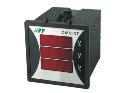 F&amp;F 3-vaiheinen digitaalinen modulaarinen TrueRMS jännitemittari 100-300V AC tarkkuus 0,5% (DMV-3T)