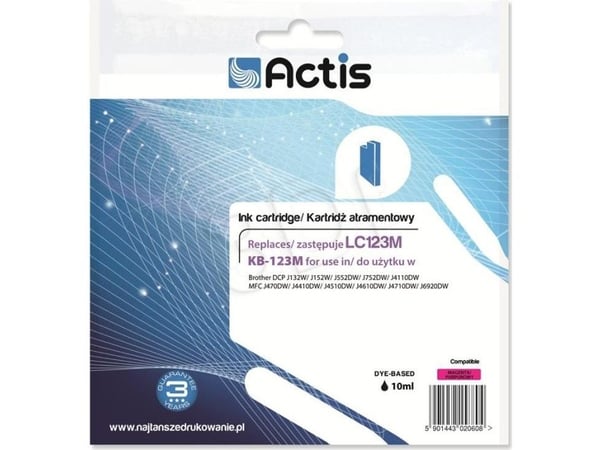 Actis KB-123M, Standard utskriftsproduksjon, Fiolblå, Fargestoffbasert blekk, 10 ml, 1 stykker, Enkeltpakke