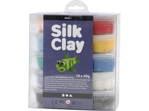 Silk Clay standard, 40 g, pakke med 10 farver