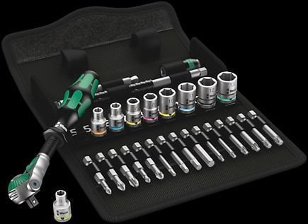 Wera 8100 SA 6, Pipenøkkelsett, Svart, Kromfarget, Grønn, CE, Skrallehåndtak, 1 stykker, 1/4"