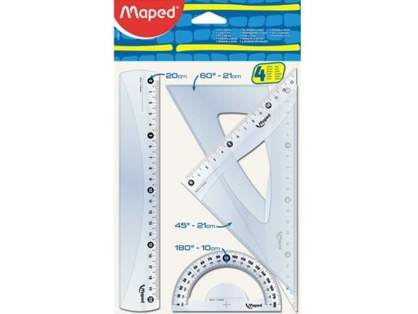Corex sett med linjal 20 cm, 2 vinkelhaker, gradskive (242820)