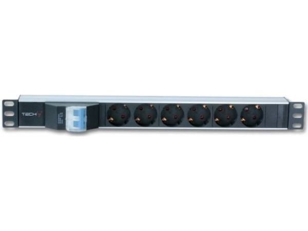 Techly I-CASE STRIP-61UD, Grunnleggende, 1U, Enkelfaset, Horisontal, Aluminium, Sort, Rød