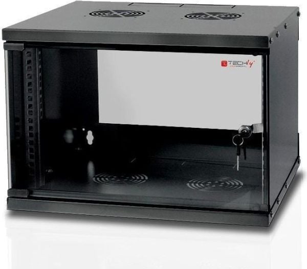 Techly I-CASE EL-1006B45, Veggmonterbar hylle, 6U, 50 kg, Nøkkellås, 14,2 kg, Sort